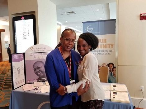 ECANA Steering Group Member, Adrienne Moore (left), with gyn cancer advocate, Dicey Scroggins, at the NRG Oncology 2019 meeting